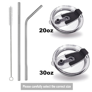Ensemble comprenant 1 couvercle de rechange, 2 pailles et 1 brosse de nettoyage - Couvercle sans BPA, pailles en acier inoxydable avec brosse de nettoyage - Accessoires réutilisables pour gobelets, mugs et tasses