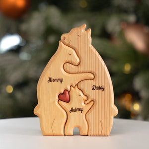 Nous sommes un - Puzzle en bois personnalisé en forme d'ours - Sculptures d'animaux en bois, ornements de table en sculpture sur bois, décoration en bois sculpté - Cadeau pour les membres de la famille