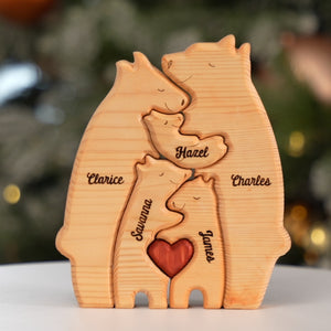 Nous sommes un - Puzzle en bois personnalisé en forme d'ours - Sculptures d'animaux en bois, ornements de table en sculpture sur bois, décoration en bois sculpté - Cadeau pour les membres de la famille