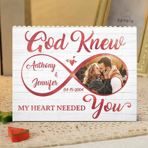 Photo personnalisée « Mon cœur avait besoin de toi » – Blocs de construction rectangulaires horizontaux personnalisés pour couple – Cadeau pour mari et femme, anniversaire