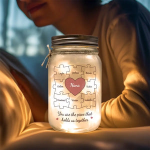 Tu es la pièce maîtresse - Lampe personnalisée en pot Mason pour la famille - Cadeau pour la fête des mères, maman, grand-mère