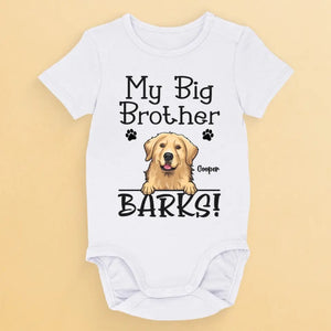 Mon grand frère aboie – Body bébé personnalisé avec chien – Cadeau de naissance, cadeau pour une première maman, pour les propriétaires d'animaux et les amoureux des animaux
