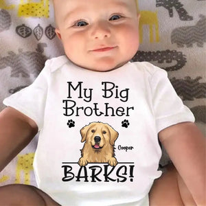 Mon grand frère aboie – Body bébé personnalisé avec chien – Cadeau de naissance, cadeau pour une première maman, pour les propriétaires d'animaux et les amoureux des animaux