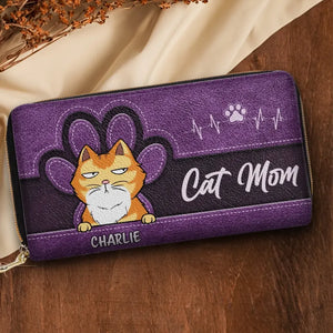 Portefeuille long en cuir personnalisé « Happy Being Fur Mom » pour chien et chat – Cadeau pour propriétaires et amoureux des animaux