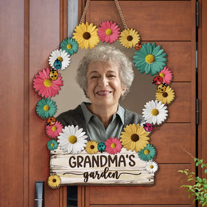 Photo personnalisée du jardin de grand-mère - Panneau en bois personnalisé pour décoration d'intérieur - Cadeau de pendaison de crémaillère pour maman et grand-mère