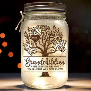 La plus grande bénédiction - Lampe personnalisée en pot Mason pour la famille - Cadeau pour la fête des mères, grand-mère