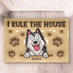 Tapis décoratif personnalisé avec motif de chien « We Rule The House » en 3D, effet gonflable, imprimé, décoration d'intérieur - Cadeau de pendaison de crémaillère pour les propriétaires et les amoureux des animaux