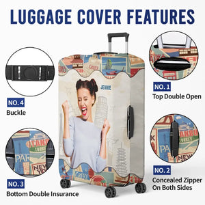 Housse de bagage personnalisée avec photo « Le ciel vous appelle » - Cadeau de vacances, cadeau pour les amoureux du voyage d'aventure