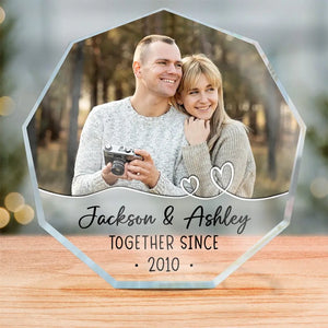 Photo personnalisée « Nous sommes ensemble depuis » – Plaque acrylique personnalisée en forme de nonagone pour couple – Cadeau pour mari et femme, anniversaire
