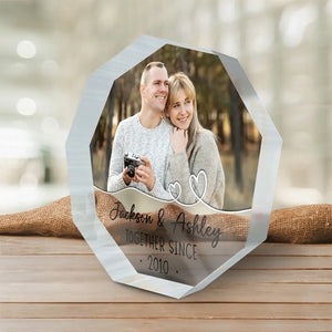 Photo personnalisée « Nous sommes ensemble depuis » – Plaque acrylique personnalisée en forme de nonagone pour couple – Cadeau pour mari et femme, anniversaire
