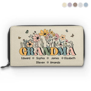 Ma mère est ma racine, mon fondement - Portefeuille long en cuir personnalisé pour la famille - Cadeau pour la fête des mères, maman, grand-mère