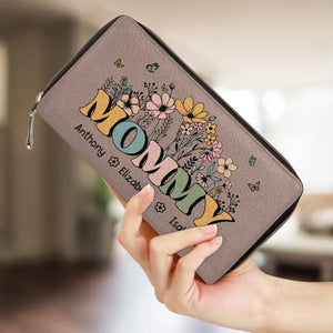 Ma mère est ma racine, mon fondement - Portefeuille long en cuir personnalisé pour la famille - Cadeau pour la fête des mères, maman, grand-mère