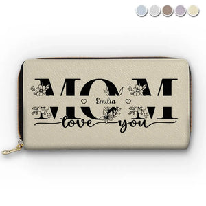 L'amour d'une mère est comme une fleur - Portefeuille long en cuir personnalisé pour la famille - Cadeau pour la fête des mères, maman, grand-mère