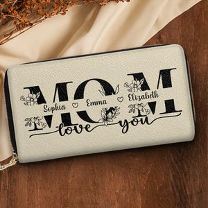 L'amour d'une mère est comme une fleur - Portefeuille long en cuir personnalisé pour la famille - Cadeau pour la fête des mères, maman, grand-mère