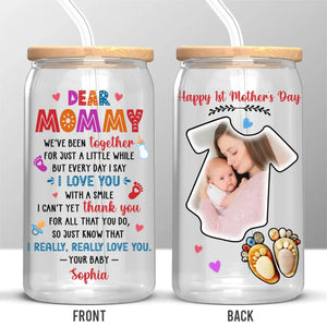 Tasse en verre personnalisée avec photo « Je t'aime avec un sourire » - Tasse à café glacée personnalisée pour la famille - Cadeau pour la fête des mères, la fête des mères, la fête des mères, la fête des mères