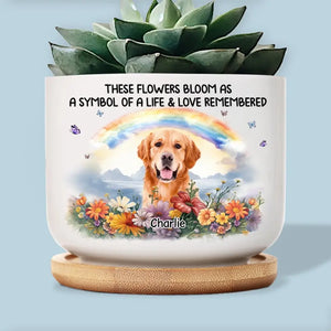 Photo personnalisée « Un morceau de mon cœur est au pont arc-en-ciel » - Pot de fleurs en céramique personnalisé pour décoration d'intérieur - Cadeau de condoléances pour les propriétaires et les amoureux des animaux