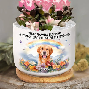 Photo personnalisée « Un morceau de mon cœur est au pont arc-en-ciel » - Pot de fleurs en céramique personnalisé pour décoration d'intérieur - Cadeau de condoléances pour les propriétaires et les amoureux des animaux