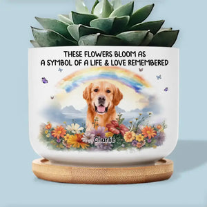 Photo personnalisée « Un morceau de mon cœur est au pont arc-en-ciel » - Pot de fleurs en céramique personnalisé pour décoration d'intérieur - Cadeau de condoléances pour les propriétaires et les amoureux des animaux