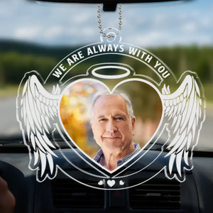 Photo personnalisée pour toujours dans nos cœurs - Ornement de voiture personnalisé commémoratif - Forme personnalisée en acrylique - Cadeau de condoléances pour les membres de la famille
