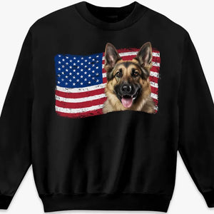 T-shirt, sweat à capuche et sweat-shirt unisexe personnalisé avec photo du drapeau américain pour chien et chat – Cadeau pour propriétaires et amoureux des animaux