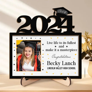 Photo personnalisée Vivez pleinement votre vie et faites-en un chef-d'œuvre - Plaque en bois personnalisée à 2 couches avec support pour famille - Cadeau de remise de diplôme pour frères et sœurs