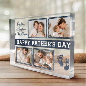Photo personnalisée Bonne fête des pères - Plaque rectangulaire en acrylique personnalisée pour la famille - Cadeau pour la fête des pères
