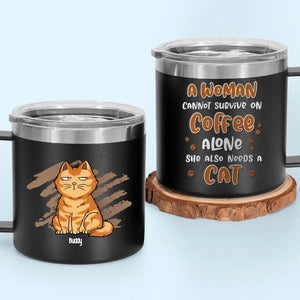 La vie est meilleure avec du café et un chat ! Gobelet personnalisé en acier inoxydable de 14 oz avec poignée, motif chat ! Cadeau pour les propriétaires et les amoureux des animaux.