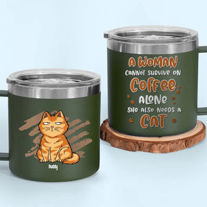 La vie est meilleure avec du café et un chat ! Gobelet personnalisé en acier inoxydable de 14 oz avec poignée, motif chat ! Cadeau pour les propriétaires et les amoureux des animaux.