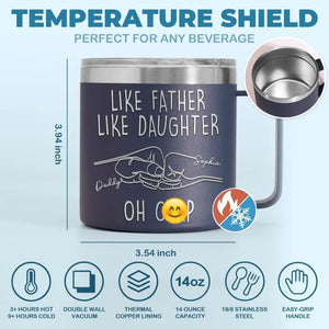 Tel père, telle fille - Gobelet personnalisé en acier inoxydable de 14 oz avec poignée - Fête des pères, cadeau pour papa, grand-père