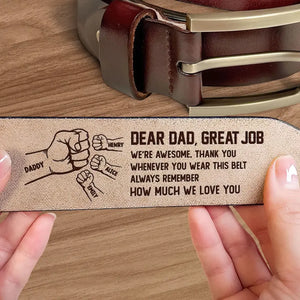 Excellent travail, nous sommes géniaux - Ceinture en cuir gravée personnalisée pour la famille - Fête des pères, cadeau pour papa, grand-père