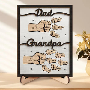 Premier papa, maintenant grand-père - Plaque en bois personnalisée à 2 couches avec support pour la famille - Cadeau pour la fête des pères, papa et grand-père