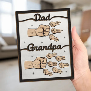 Premier papa, maintenant grand-père - Plaque en bois personnalisée à 2 couches avec support pour la famille - Cadeau pour la fête des pères, papa et grand-père