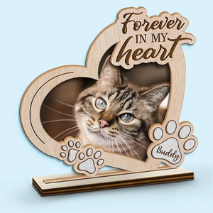 Photo personnalisée « Pour toujours dans mon cœur » – Plaque commémorative personnalisée en bois à 2 couches avec support plat – Cadeau de pendaison de crémaillère pour propriétaires et amoureux des animaux