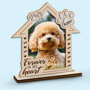 Photo personnalisée « Un moment dans mes bras, pour toujours dans mon cœur » - Plaque commémorative personnalisée en bois à 2 couches avec support plat - Cadeau de pendaison de crémaillère pour propriétaires et amoureux des animaux