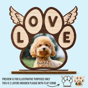 Photo personnalisée « Mon amour pour toi est éternel » – Plaque commémorative en bois personnalisée à 2 couches avec support plat – Cadeau de pendaison de crémaillère pour propriétaires et amoureux des animaux