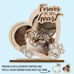 Photo personnalisée « Pour toujours dans mon cœur » – Plaque commémorative personnalisée en bois à 2 couches avec support plat – Cadeau de pendaison de crémaillère pour propriétaires et amoureux des animaux