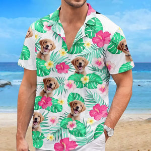 T-shirt hawaïen unisexe personnalisé avec photo « C'est l'été » pour chien et chat, motif tropical, idéal pour les vacances d'été et les amoureux des animaux.