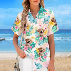 Photo personnalisée « Je veux juste m'allonger sur la plage » - T-shirt hawaïen unisexe personnalisé pour chien et chat - Cadeau de vacances d'été, cadeau pour propriétaires d'animaux et amoureux des animaux