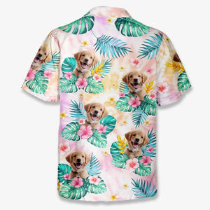 Photo personnalisée « Je veux juste m'allonger sur la plage » - T-shirt hawaïen unisexe personnalisé pour chien et chat - Cadeau de vacances d'été, cadeau pour propriétaires d'animaux et amoureux des animaux