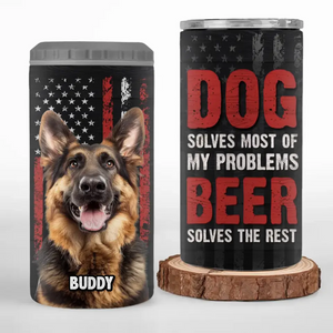 Photo personnalisée : « Tiens ma boisson, je dois caresser ce chien » – Gobelet isotherme 4 en 1 personnalisé pour chien – Cadeau pour la fête des pères, pour les propriétaires d'animaux et les amoureux des animaux.