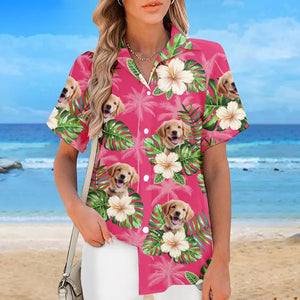 Photo personnalisée « C'est l'heure de mes vacances » - T-shirt hawaïen tropical unisexe personnalisé pour chien et chat - Cadeau de vacances d'été, cadeau pour propriétaires d'animaux et amoureux des animaux