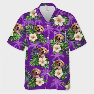 Photo personnalisée « C'est l'heure de mes vacances » - T-shirt hawaïen tropical unisexe personnalisé pour chien et chat - Cadeau de vacances d'été, cadeau pour propriétaires d'animaux et amoureux des animaux