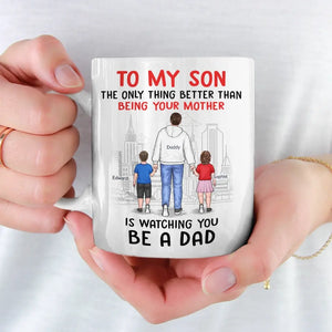 Heureux de te voir devenir papa - Tasse personnalisée familiale - À mon fils, cadeau de papa et maman pour fils, cadeau pour fils