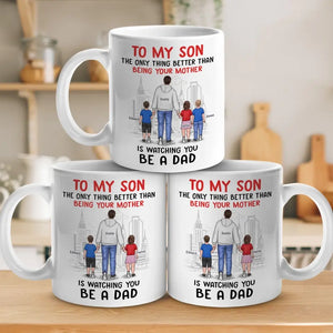 Heureux de te voir devenir papa - Tasse personnalisée familiale - À mon fils, cadeau de papa et maman pour fils, cadeau pour fils