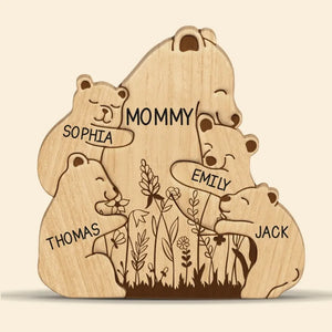 L'amour maternel est la paix - Puzzle en bois personnalisé en forme d'ours - Sculptures d'animaux en bois, ornements de table en sculpture sur bois, décoration en bois sculpté - Cadeau pour maman, grand-mère