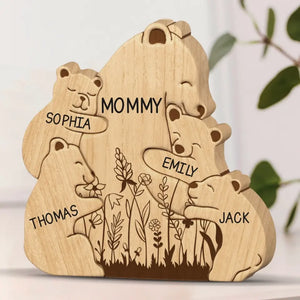 L'amour maternel est la paix - Puzzle en bois personnalisé en forme d'ours - Sculptures d'animaux en bois, ornements de table en sculpture sur bois, décoration en bois sculpté - Cadeau pour maman, grand-mère