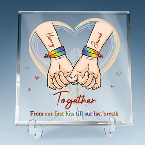 Ensemble, du premier baiser jusqu'au dernier souffle - Plaque acrylique carrée personnalisée pour couple - Cadeau pour mari et femme, anniversaire, LGBTQ+