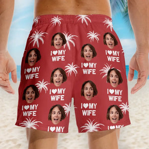 Photo personnalisée La vie est une plage, profitez des vagues - Short de plage hawaïen personnalisé amusant pour homme - Cadeau de vacances d'été, cadeau de fête d'anniversaire pour mari