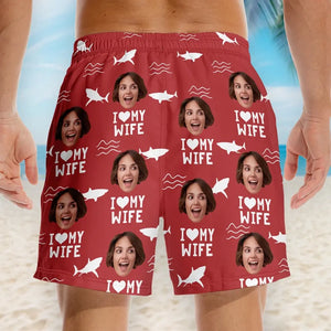 Short de plage hawaïen personnalisé avec photo « Seas The Day » - Cadeau amusant pour les vacances d'été ou les anniversaires de votre mari
