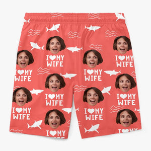 Short de plage hawaïen personnalisé avec photo « Seas The Day » - Cadeau amusant pour les vacances d'été ou les anniversaires de votre mari